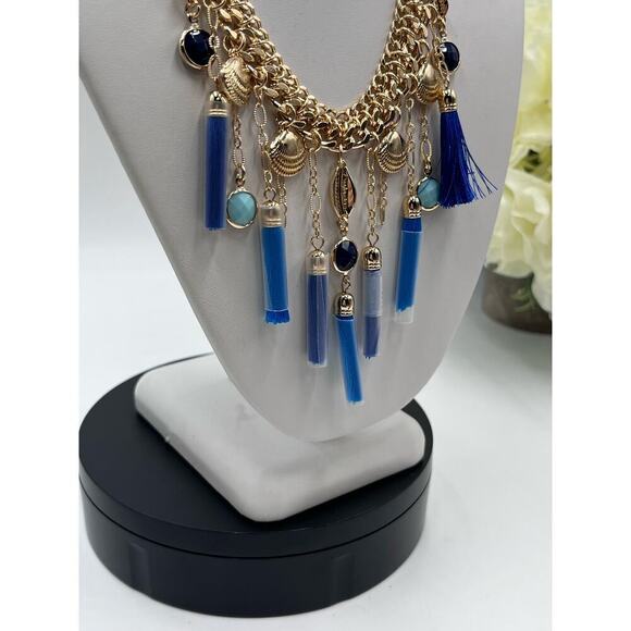 Lilly Pulitzer Seaside Tassel Bib 
Statement Necklace Capri Teal $88 New - Picture 7 of 12